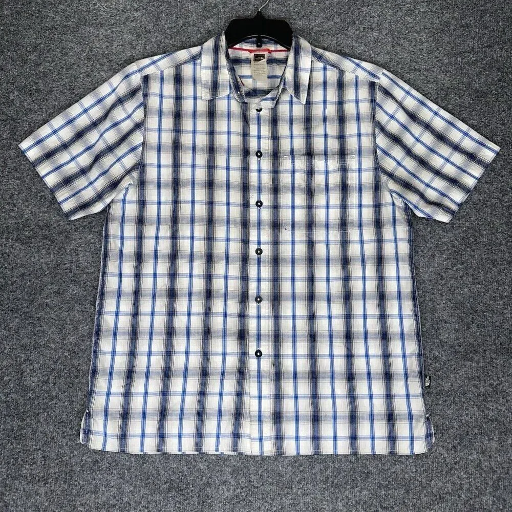 The North Face Shirt‎ Mens Medium Blue Plaid Short Sleeve Button Up Pocket Adult
